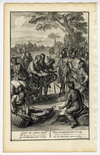 Antique Print-BIBLE-JOSHUA-GIBEONITES TRICK ISRAELITES-de Blois-de Hondt-1728