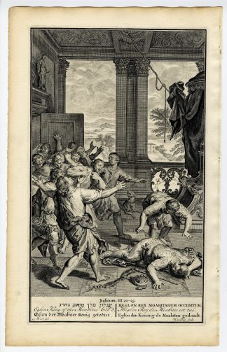 Antique Print-JUDGES-KING EGLON-KILLED-MOABITES-EHUD-Haelwegh-de Hondt-1728