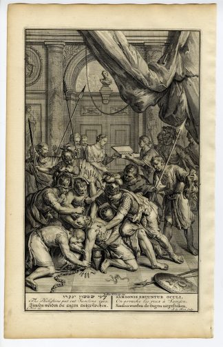 Antique Print-BIBLE-SAMSON-DELILAH-PHILISTINES-HAIR-EYES-de Blois-de Hondt-1728
