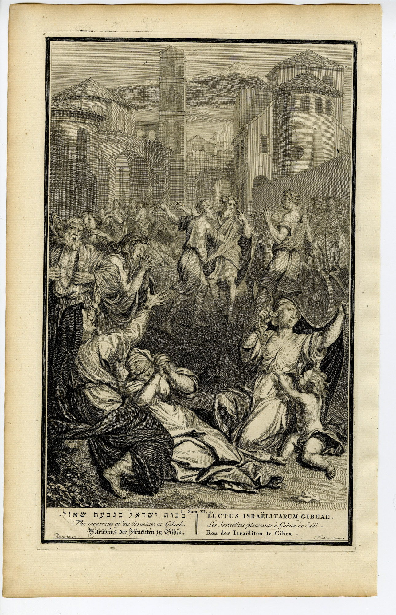 Pictura 14505 416x645 Antique Print-BIBLE-SAMUEL-ISRAELITES-MOURNING-GIBEAH-Fonbonne-de Hondt-1728