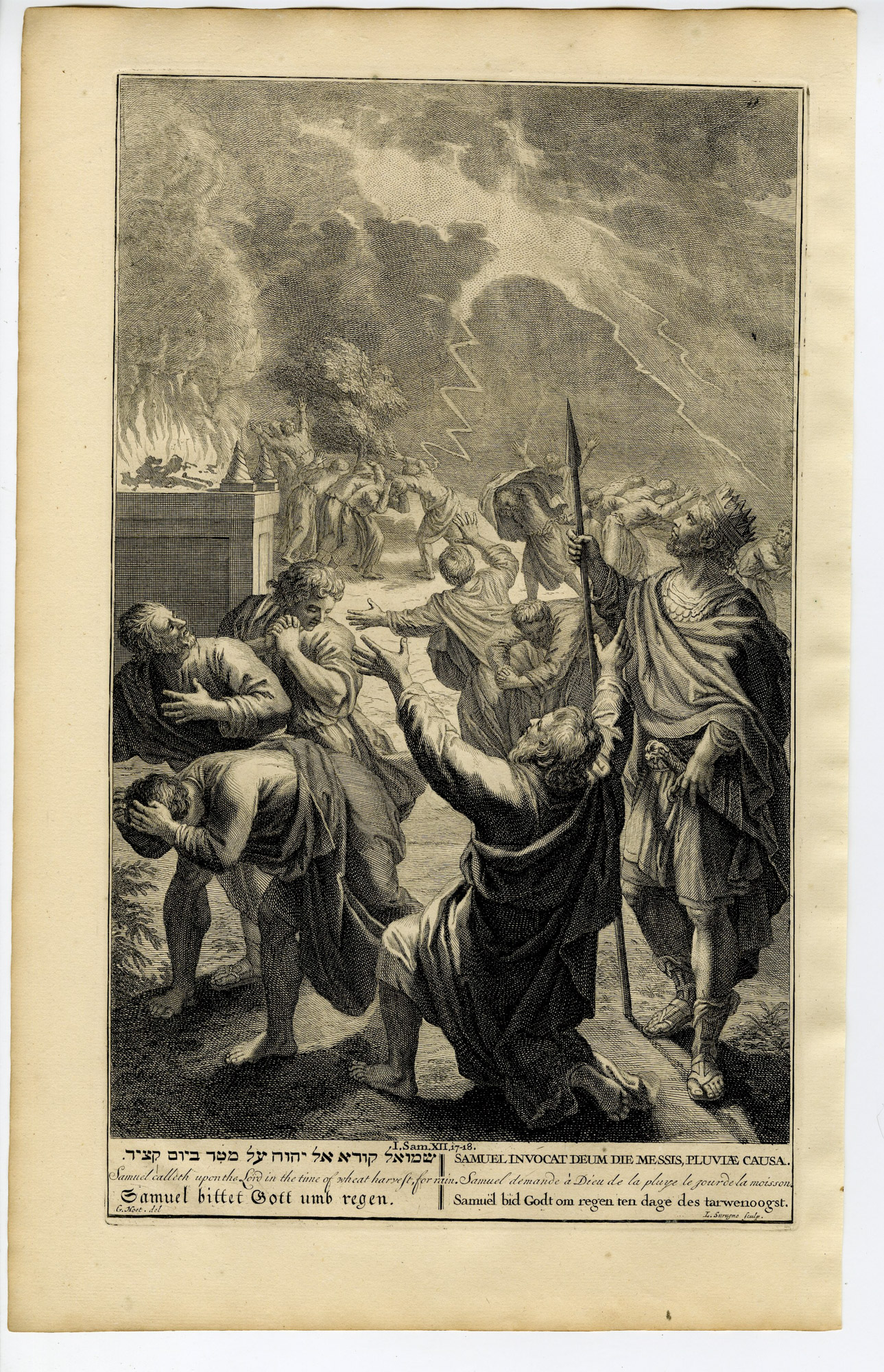 Pictura 14507 416x645 Antique Print-BIBLE-SAMUEL CALLS UPON GOD FOR RAIN-Surugue-de Hondt-1728
