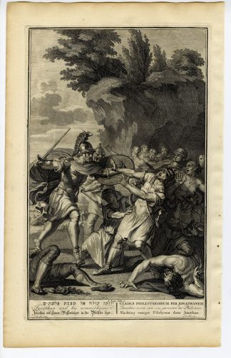 Antique Print-BIBLE-JONATHAN AND HIS ARMOR BEARER-PHILISTINES-Pool-de Hondt-1728