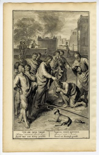 Antique Print-BIBLE-SAMUEL ANOINTS KING DAVID-ISRAELITES-Sluiter-de Hondt-1728