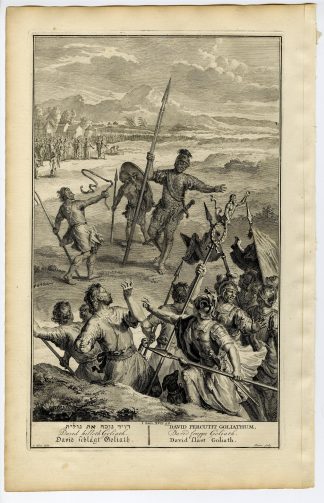 Antique Print-BIBLE-SAMUEL-DAVID KILLS GOLIATH-Sluiter-de Hondt-1728