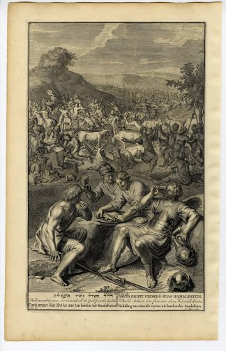 Antique Print-BIBLE-SAMUEL-DAVID ATTACKS THE AMALEKITE CAMP-WIVES-de Blois-de Hondt-1728