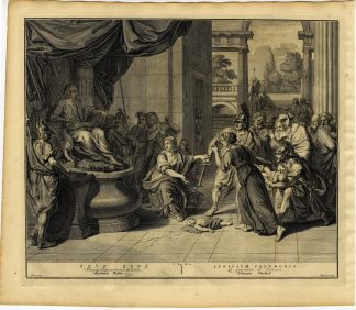 Antique Print-BIBLE-KINGS-JUDGEMENT OF SOLOMON-BABY-HARLOTS-Gouwen-de Hondt-1728