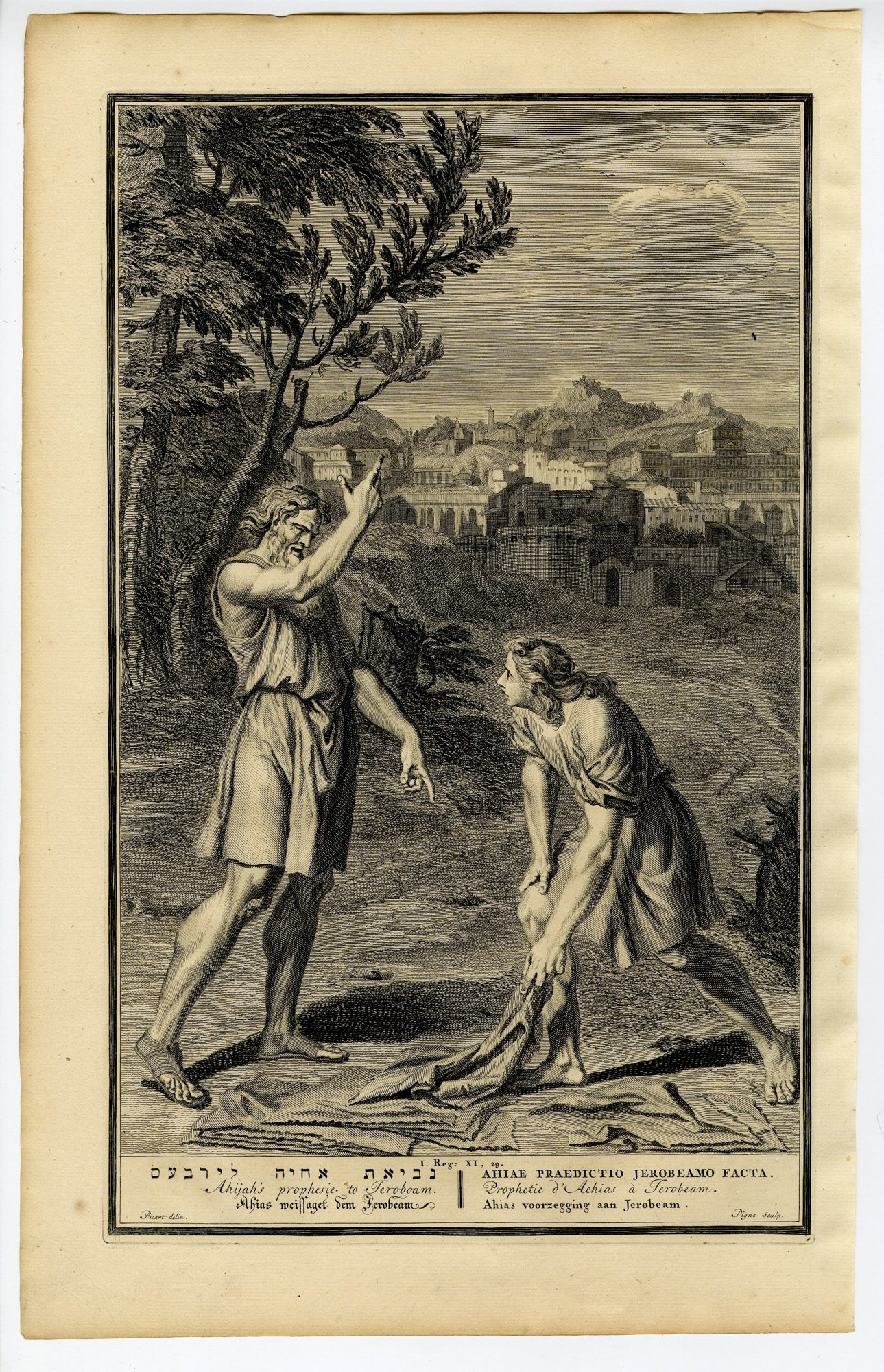 Pictura 14536 416x645 Antique Print-BIBLE-KINGS-AHIJAH TEARS HIS CLOAK-JEROBOAM-Pigne-de Hondt-1728