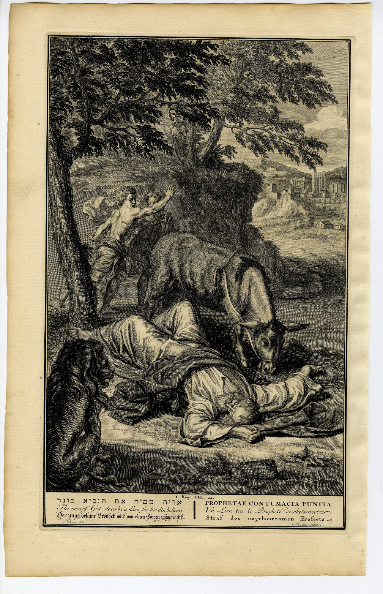 Pictura 14538 416x645 Antique Print-JUDGEMENT OF THE PROPHET-KILLED BY LION-Mulder-de Hondt-1728