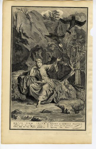 Antique Print-BIBLE-KINGS-ELIJAH FED BY RAVENS-Pigne-de Hondt-1728