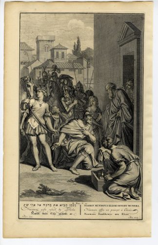 Antique Print-BIBLE-ELISHA REFUSES GIFTS FROM NAAMAN-de Blois-de Hondt-1728