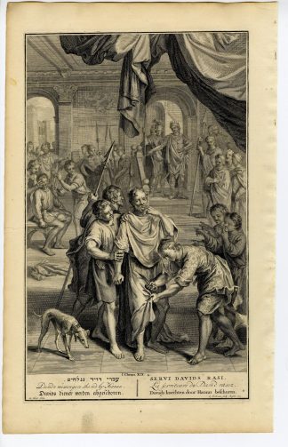 Antique Print-BIBLE-KING HANUN-DAVID’S MEN SHAVED-Fonbonne-de Hondt-1728