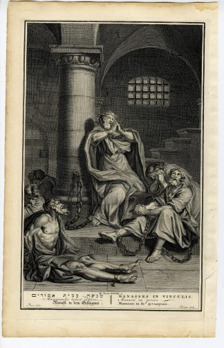 Antique Print-BIBLE-CHRONICLES-MANASSEH-BABYLONIAN PRISON-Surugue-de Hondt-1728