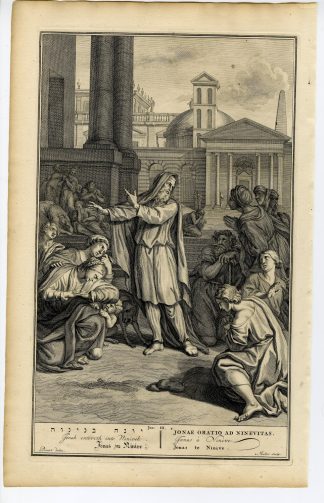 Antique Print-BIBLE-JONAH PREACHES IN NINEVEH-PROPHET-Mulder-de Hondt-1728