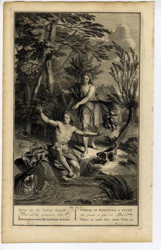 Antique Print-TOBIAS-GIANT FISH-DOG-ARCHANGEL RAPHAEL-de Blois-de Hondt-1728