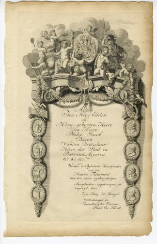 Antique Print-BIBLE-DEDICATION-VAN DEN BOETZELAER-PUTTI-Cave-de Hondt-1728