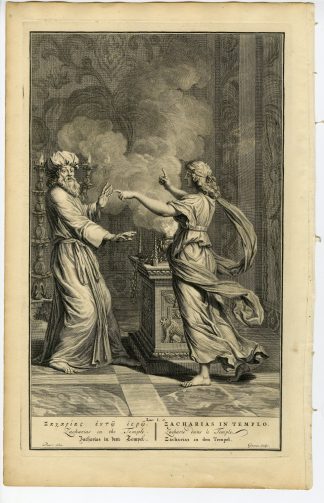 Antique Print-NEW TESTAMENT-ZACHARIAS-TEMPLE-ANGEL-JOHN-Gouwen-de Hondt-1728