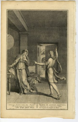 Antique Print-ANNUNCIATION-VIRGIN MARY-GABRIEL-Surugue-de Hondt-1728