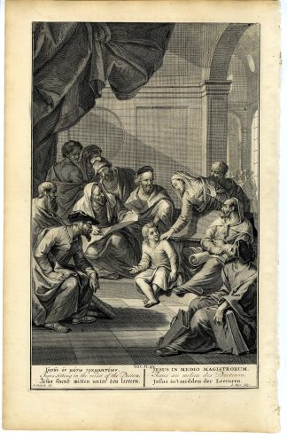 Antique Print-BIBLE-LUKE-JESUS AMONG THE TEACHERS-TEMPLE-de Blois-de Hondt-1728