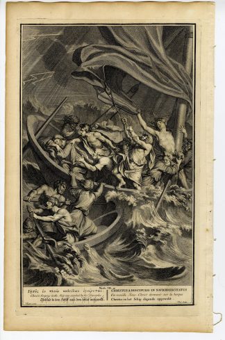 Antique Print-BIBLE-JESUS SLEEPING-DISCIPLES-SHIP-STORM-Pool-de Hondt-1728