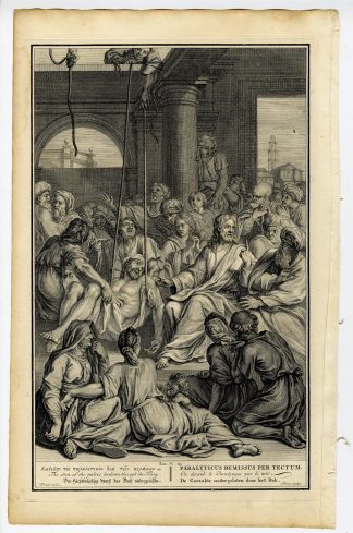 Antique Print-BIBLE-LUKE-JESUS-HEALING-PARALYZED MAN-de Broen-de Hondt-1728