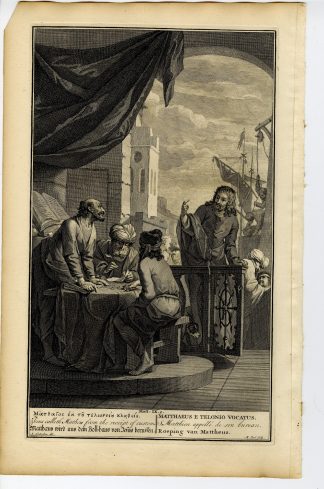 Antique Print-BIBLE-MATTHEW FOLLOWS JESUS-TAX COLLECTOR-Pool-de Hondt-1728