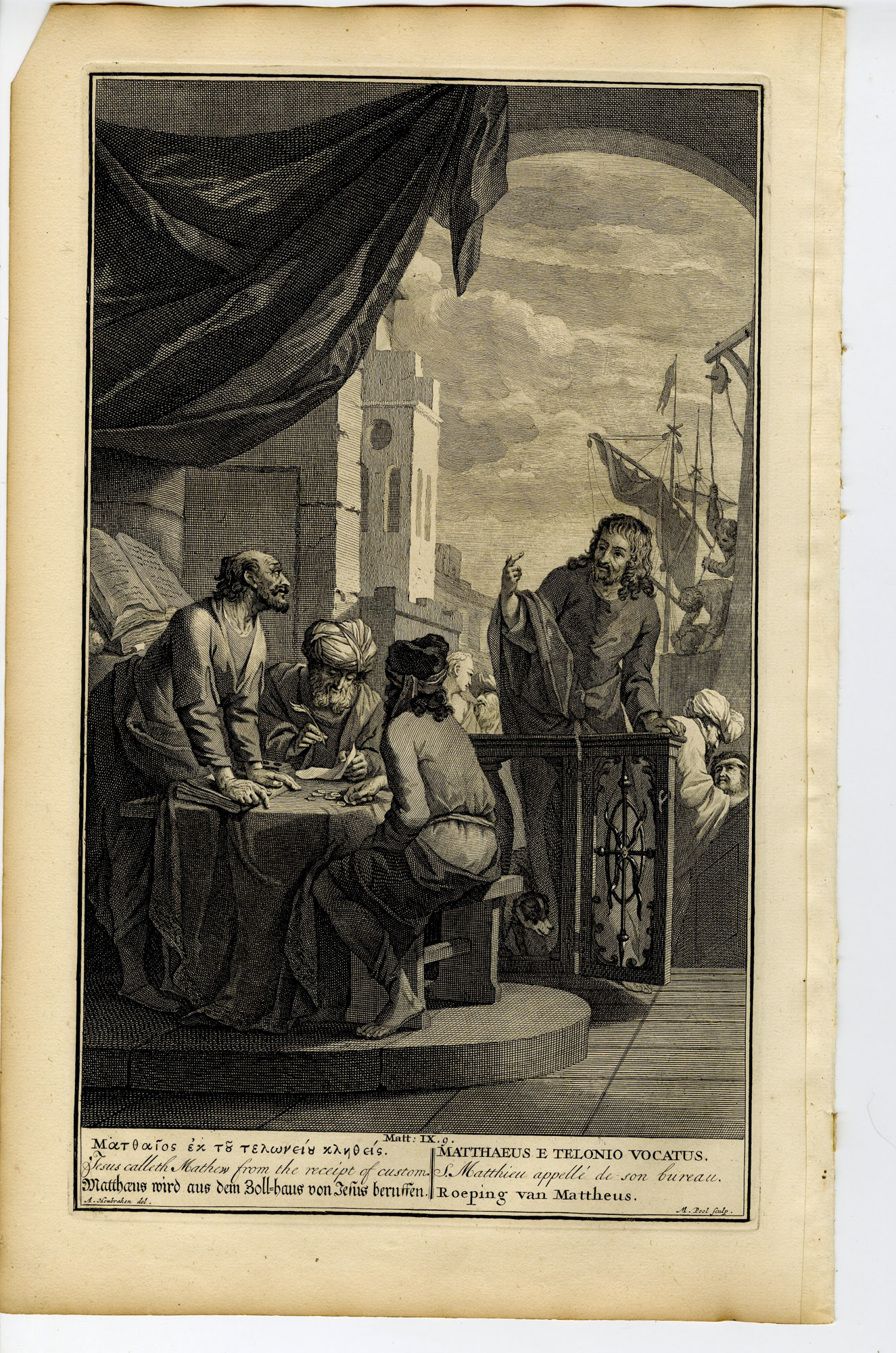 Pictura 14657 416x628 Antique Print-BIBLE-MATTHEW FOLLOWS JESUS-TAX COLLECTOR-Pool-de Hondt-1728