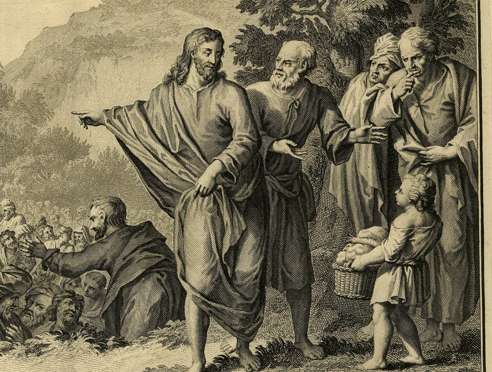 Pictura 14665 416x314 Antique Print-BIBLE-MATTHEW-JESUS FEEDS A CROWD-FISH-BREAD-Gouwen-de Hondt-1728 - Image 2