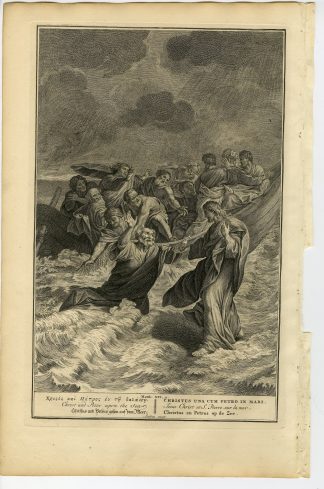 Antique Print-BIBLE-JESUS WALKS ON WATER-PETER-SEA-Lanfranc-de Hondt-1728