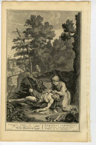 Antique Print-BIBLE-LUKE-JESUS -THE GOOD SAMARITAN-de Broen-de Hondt-1728