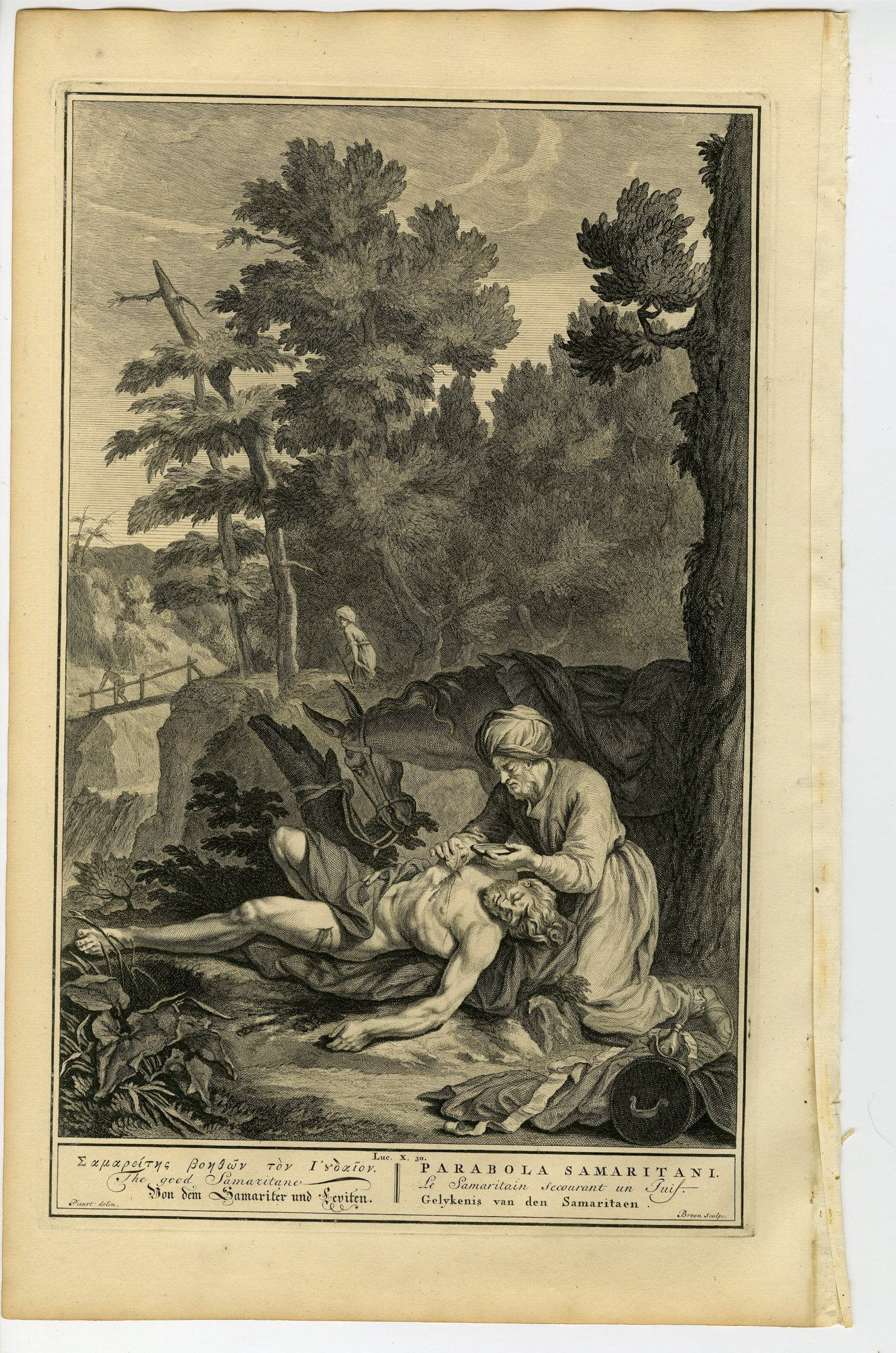 Pictura 14671 416x628 Antique Print-BIBLE-LUKE-JESUS -THE GOOD SAMARITAN-de Broen-de Hondt-1728