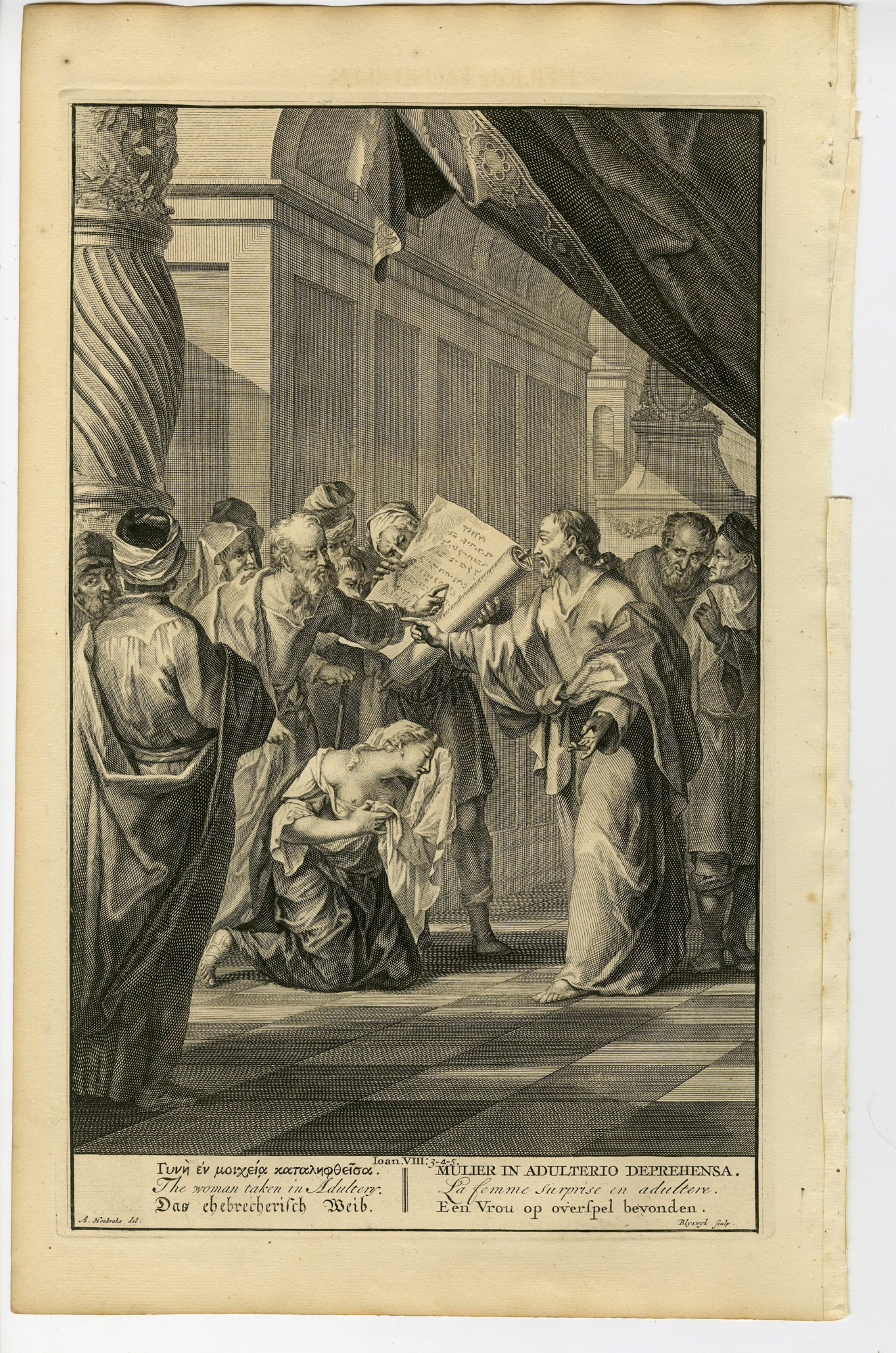 Pictura 14675 416x628 Antique Print-BIBLE-JOHN-JESUS -WOMAN-ADULTERY-STONING-Bleyswyck-de Hondt-1728