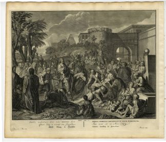 Antique Print-BIBLE-JESUS RIDES INTO JERUSALEM-DONKEY-Bleyswyck-de Hondt-1728