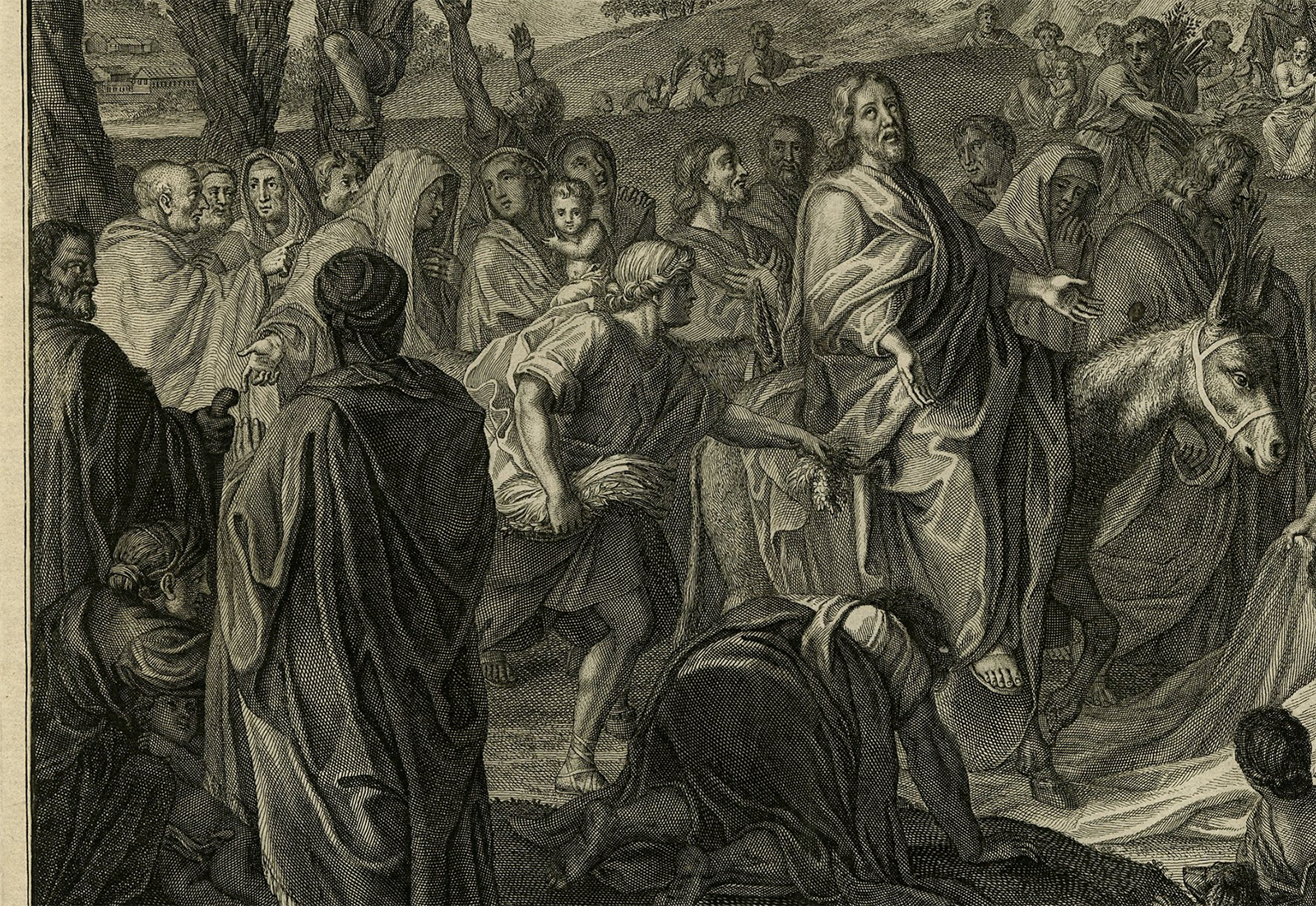 Pictura 14682 416x286 Antique Print-BIBLE-JESUS RIDES INTO JERUSALEM-DONKEY-Bleyswyck-de Hondt-1728 - Image 2