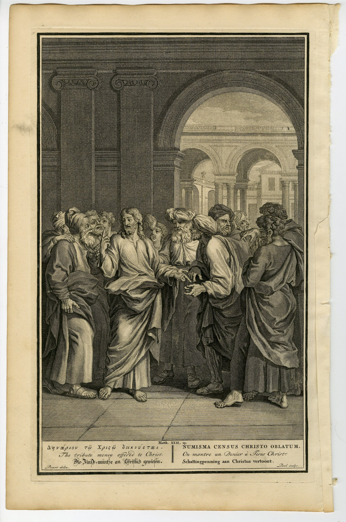 Pictura 14684 416x628 Antique Print-BIBLE-MATTHEW-JESUS-PAYING TAX-ROMAN EMPEROR-Pool-de Hondt-1728