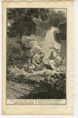 Antique Print-BIBLE-LUKE-JESUS-ANGEL-STRENGHT-GETHSEMANE-Bernards-de Hondt-1728