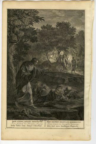 Antique Print-BIBLE-JESUS-DISCIPLES SLEEPING-GETHSEMANE-Bleyswyck-de Hondt-1728
