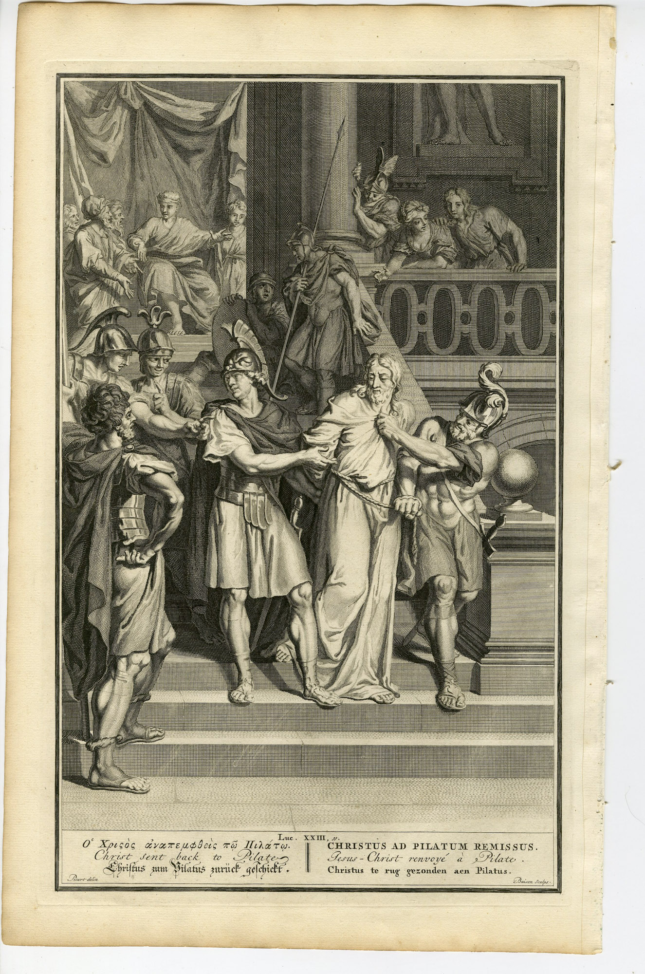 Pictura 14699 416x628 Antique Print-BIBLE-JESUS SENT BACK TO PONTIUS PILATE-van Buysen-de Hondt-1728