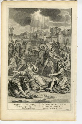 Antique Print-BIBLE-ACTS-JESUS CHRIST-STEPHEN-STONED-de Broen-de Hondt-1728