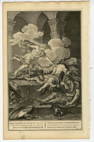 Antique Print-BIBLE-ACTS-PETER DELIVERED FROM PRISON-ANGEL-Mulder-de Hondt-1728