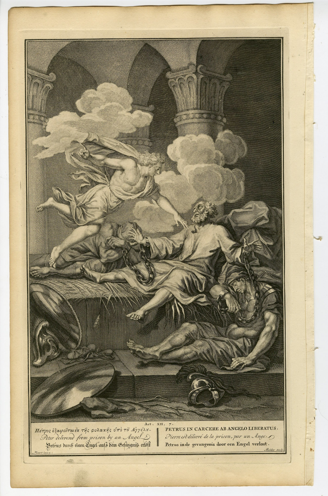 Pictura 14736 416x628 Antique Print-BIBLE-ACTS-PETER DELIVERED FROM PRISON-ANGEL-Mulder-de Hondt-1728