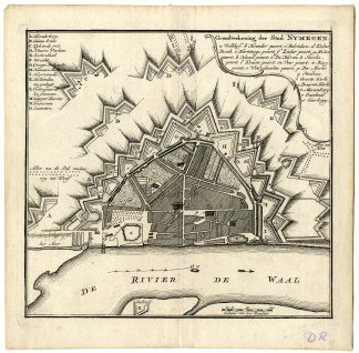 Antique Map-NIJMEGEN-PLAN-FORTIFICATION-NETHERLANDS-de Leth-1740