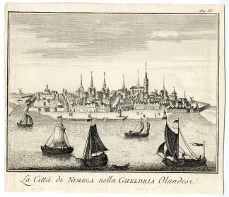 Rare-Antique Print-NIJMEGEN-VIEW-WAAL-SHIPS-NETHERLANDS-Zucchi-Albrizzi-1742