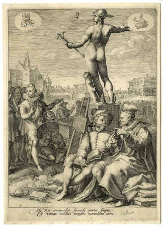Antique Master Print-MERCURY PRESIDING OVER THE ARTS-Saenredam-Goltzius-1596