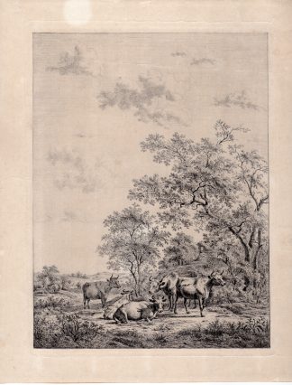 Antique Master Print-LANDSCAPE-ANIMALS-COW-TREES-MEADOW-Janson-1820