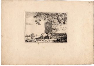Antique Master Print-LANDSCAPE-ANIMALS-COW-RUIN-TREE-SAILINGSHIPS-van Os-1798