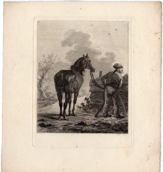 Antique Master Print-ANIMAL-HORSE-PEEING RIDER-WOODEN WALL-Bemme-Langendijk-1810