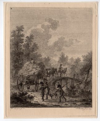 Antique Master Print-SOLDIERS-BRIDGE-HORSES-LANDSCAPE-Bemme-Langendijk-1810