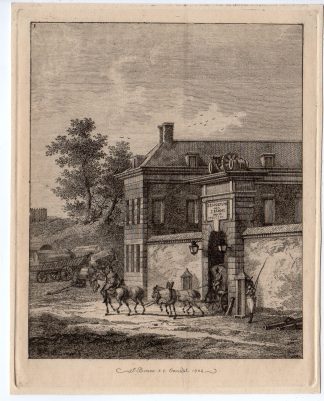 Antique Master Print-SOLDIERS-CARRIAGE-MANSION-HORSES-Bemme-Langendijk-1804