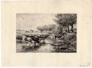 Antique Print-ANIMALS-COWS-STREAM-DRINKING-TREES-WATER-Barillot-1890
