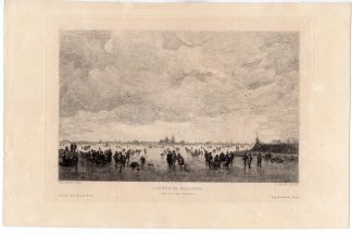 Antique Print-WINTER-HOLLAND-SKATING-ICE-SLED-VILLAGE-Greux-van Goyen-ca 1900